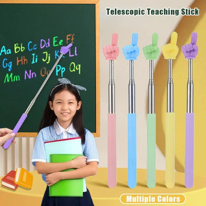 Stainless Steel Telescopic Teaching Pointer – Finger-Design Reading & Presentation Stick for School & Office Supplies