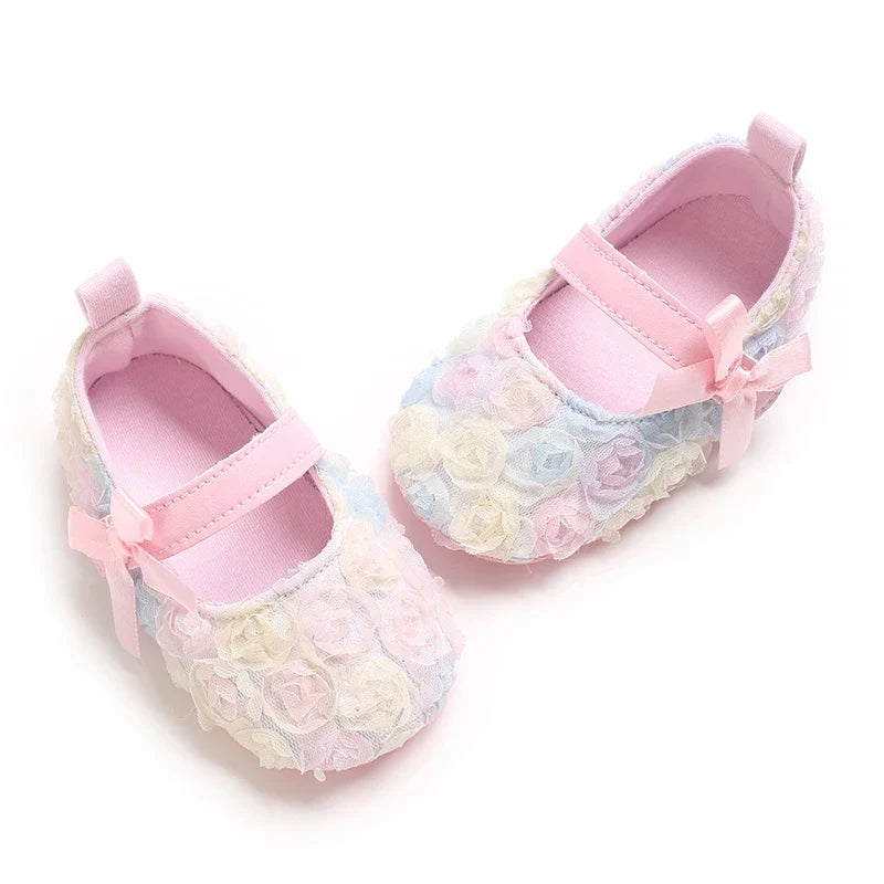 Baby Girl Rose Walk Shoes - Chiffon Rose Dress Shoes & Soft Casual Footwear for 0–1 Year