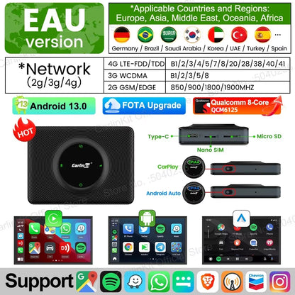 CarlinKit Android 13 AI TV Box – 8-Core Wireless CarPlay & Android Auto with Split Screen, 64G/128G for Netflix, YouTube, Play Store