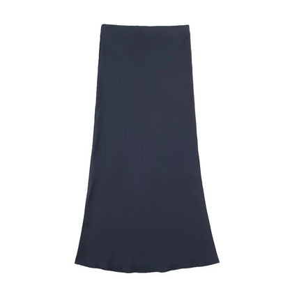 TRAFZA 2024 Y2K Women’s Long Skirt – Elastic High-Waist A-Line Satin Skirt for Spring Casual & High Street Fashion