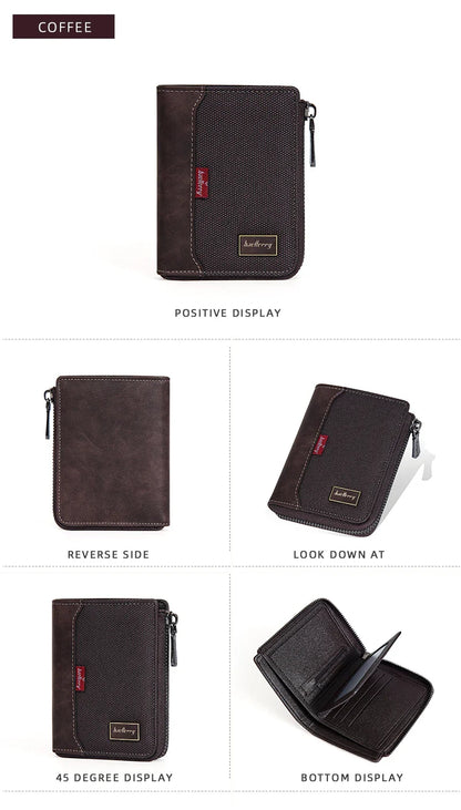 Baellerry RFID Short Men’s Wallet — Luxury Zipper Card Holder with Coin Pocket & Photo Slots