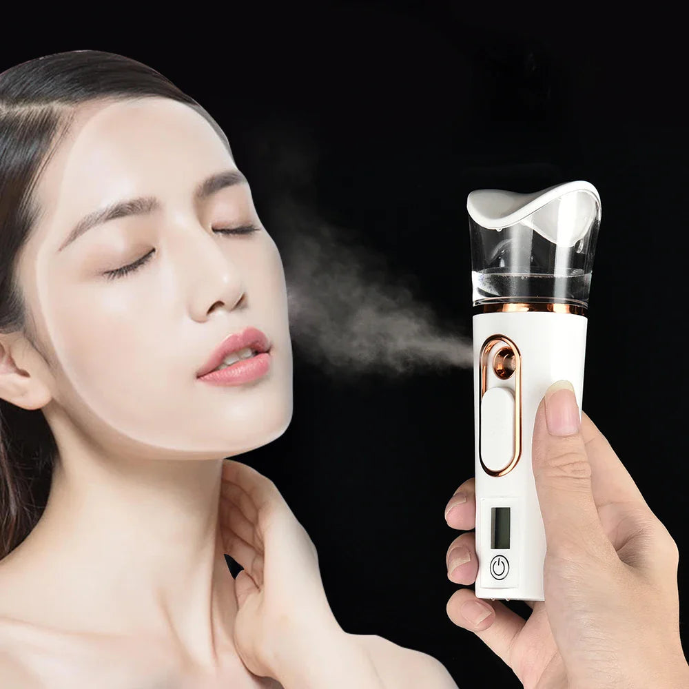Handheld Nano Mist Sprayer Facial Steamer – Mini Portable Hydrating Skin Care Humidifier with LED Display Nebulizer Beauty Device