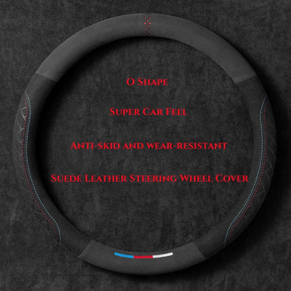 Universal Suede Leather Steering Wheel Cover – Breathable Anti-Slip Car Accessory for 37-38cm Wheels