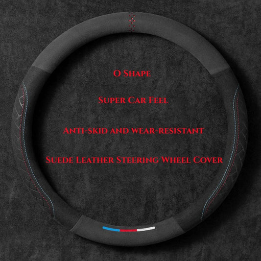 Universal Suede Leather Steering Wheel Cover – Breathable Anti-Slip Car Accessory for 37-38cm Wheels