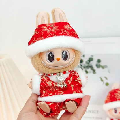 17cm Mini Plush Doll Clothes — Outfit Accessories for Labubu V1 & V2, Christmas Cookie Man Sweater Hat, New Year Gift