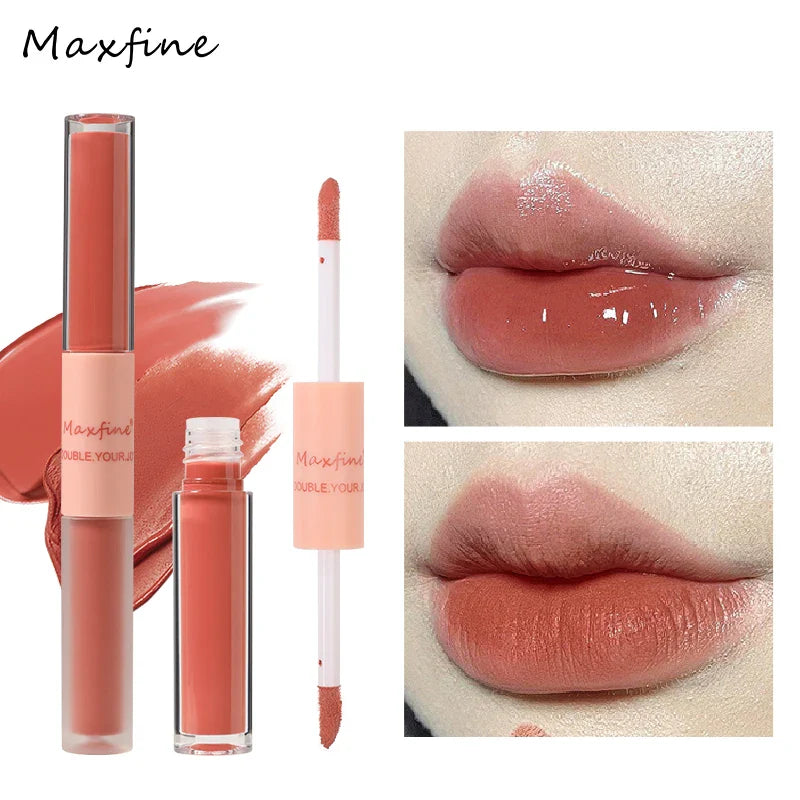 Double-End Lip Glaze – Glossy Mirror & Matte Velvet, Long-Lasting Color & Moisture, Anti-Stain Lip Gloss Cosmetic