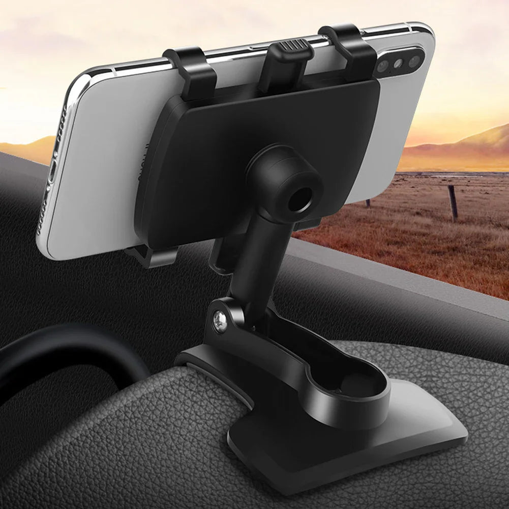 Car Dashboard Phone Holder – 360° Rotating Auto Grip Bracket, Foldable Rearview Mirror Navigation Mount