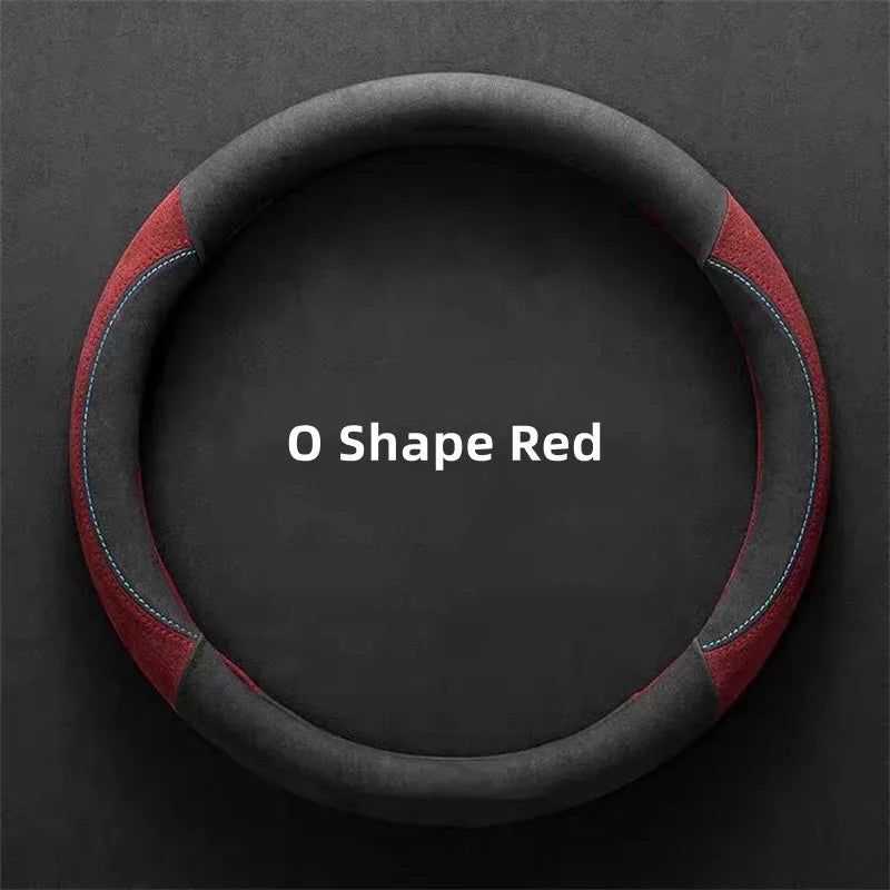 Universal Cowhide Suede Steering Wheel Cover — Breathable 37-38cm Car Steering Wheel Wrap Accessories