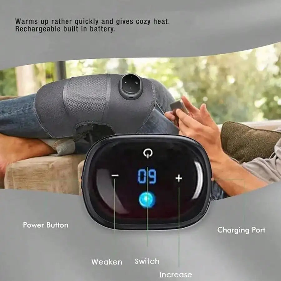 Heated Vibrating Knee Massage Pad - Rechargeable Adjustable Knee Warmer with LED Display