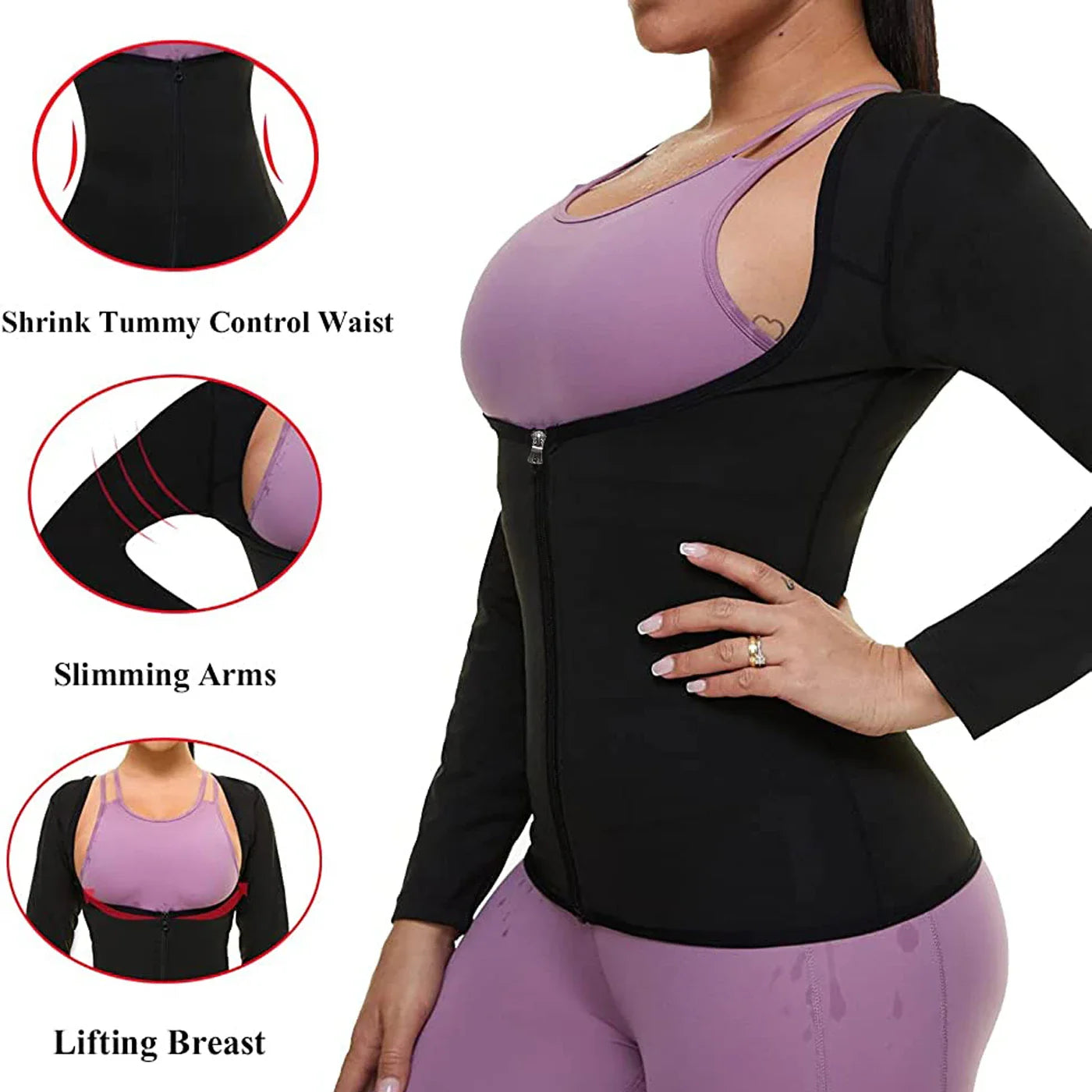 LISA SWEAT Sauna Suit for Women: Hot Body Shaper Long Sleeve Zipper Shirt - Sweat Waist Trainer Workout Top in Silver
