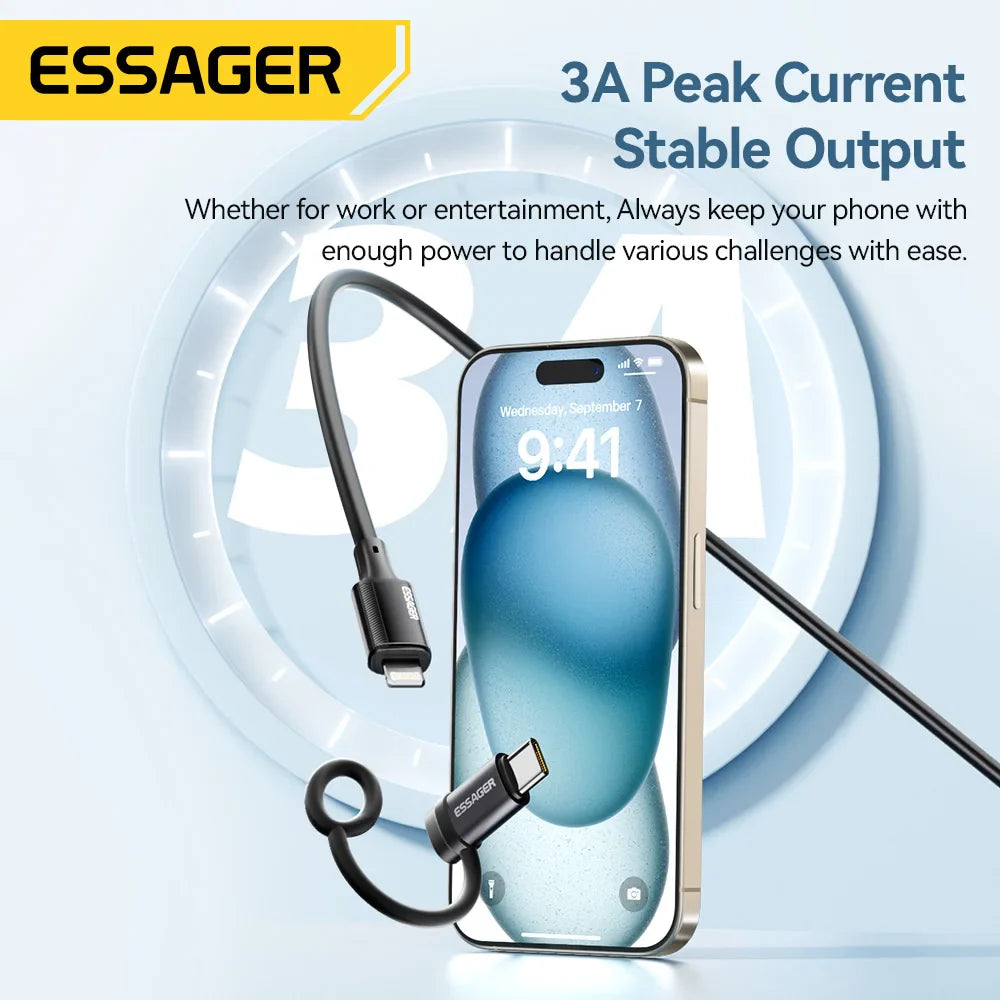 Essager Lightning to Type-C Adapter – 3A Fast Charging iOS Female to Type-C Male Connector for iPhone 15/14/13 Pro, iPad Converter