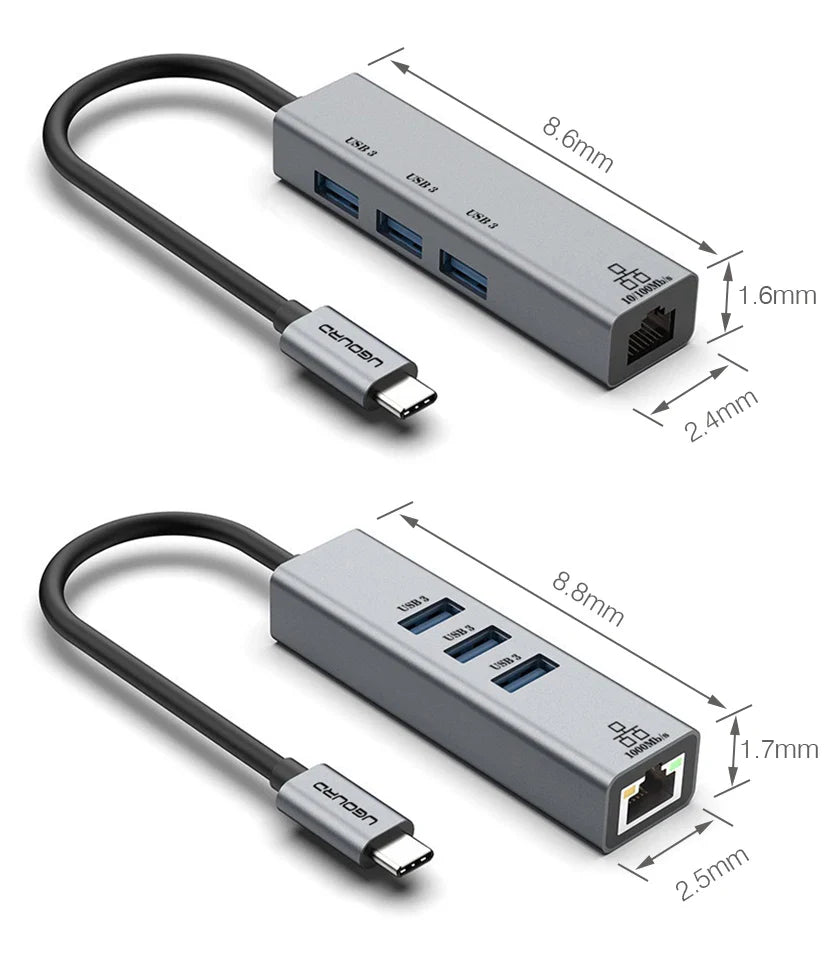 USB-C Hub Docking Station – Type C to RJ45 1000Mbps Ethernet Adapter, USB 3.0 Hub, 100W Charging Dock