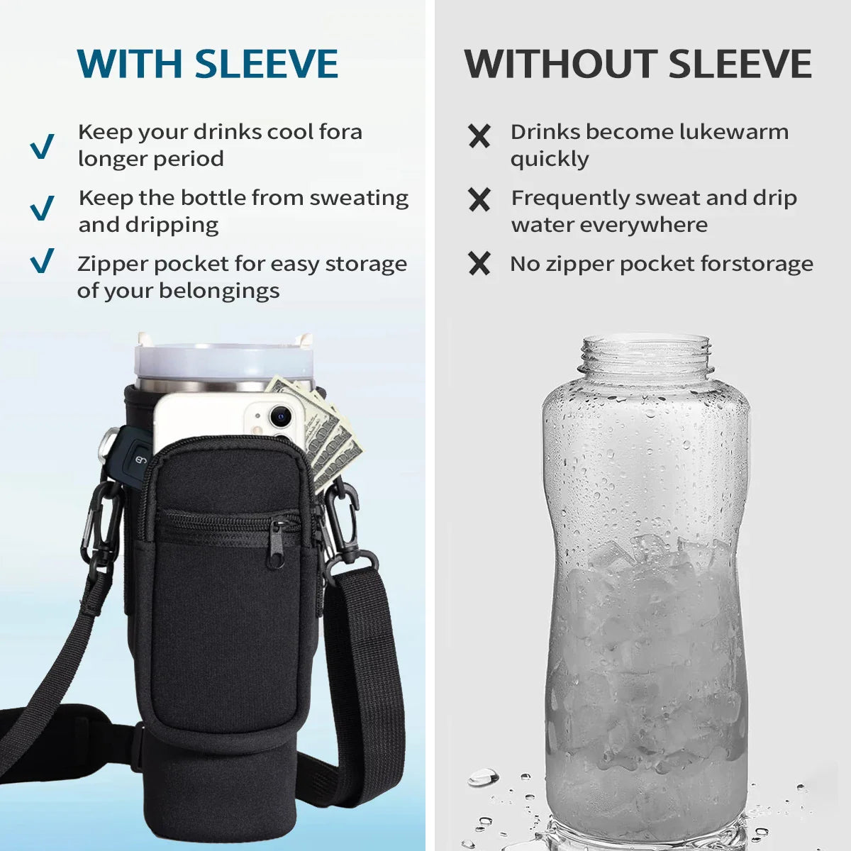 Leeseph Water Bottle Carrier Bag: Adjustable Shoulder Strap Pouch for Stanley 40oz Tumbler with Handle - Convenient Transport Solution