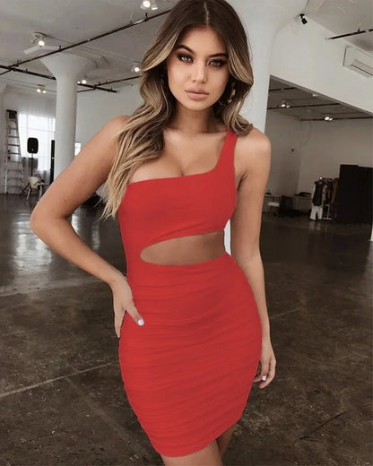 Women’s Sexy One-Shoulder Bodycon Dress – Sleeveless Club Wrap Chest Summer Skirt