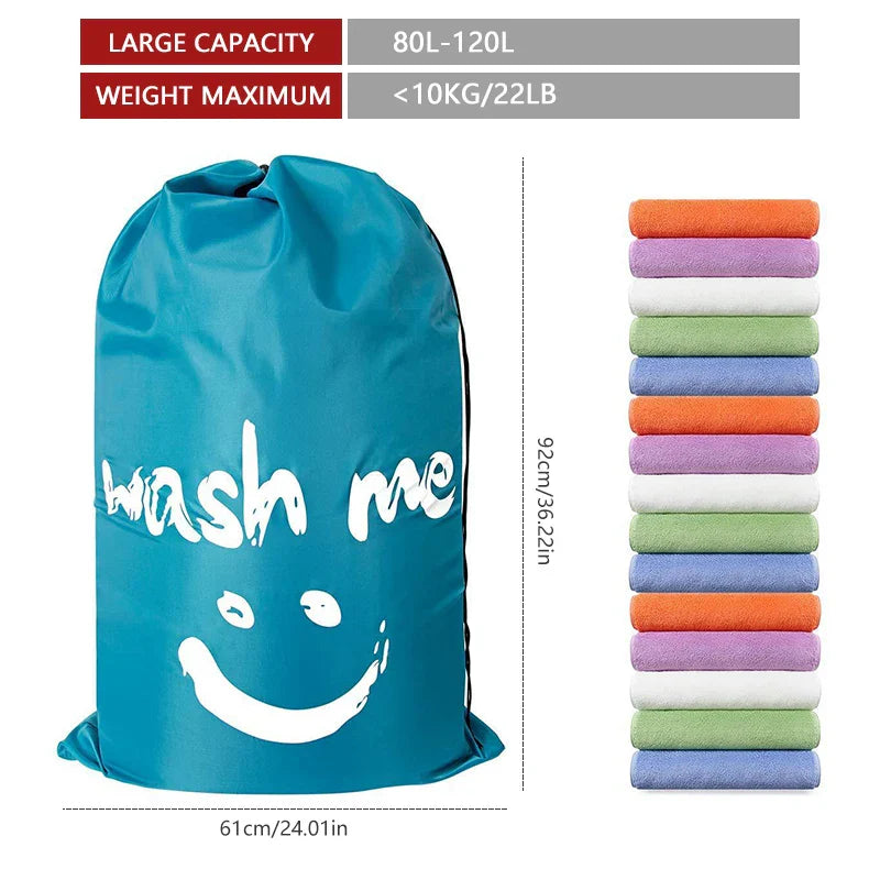 Nylon Foldable Laundry Bag - Travel-Friendly, Machine-Washable Clothes Organizer with Drawstring, Bathroom Storage Accessory