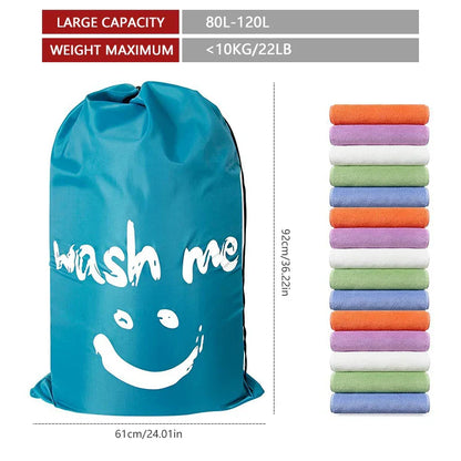 Nylon Foldable Laundry Bag - Travel-Friendly, Machine-Washable Clothes Organizer with Drawstring, Bathroom Storage Accessory