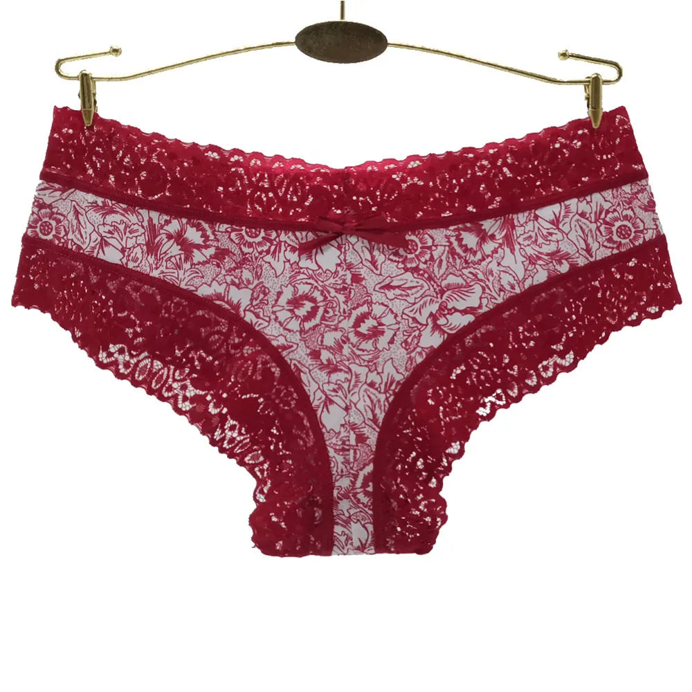 Sexy Lace Women's Cotton Panties, Bow Briefs Bikini Underwear, 5-Piece Set for Ladies & Girls