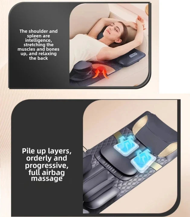 Upgraded Large Area Heated Neck Massager – Vibration Airbag Full Body Massage Mat with Lumbar Traction and Remote Control