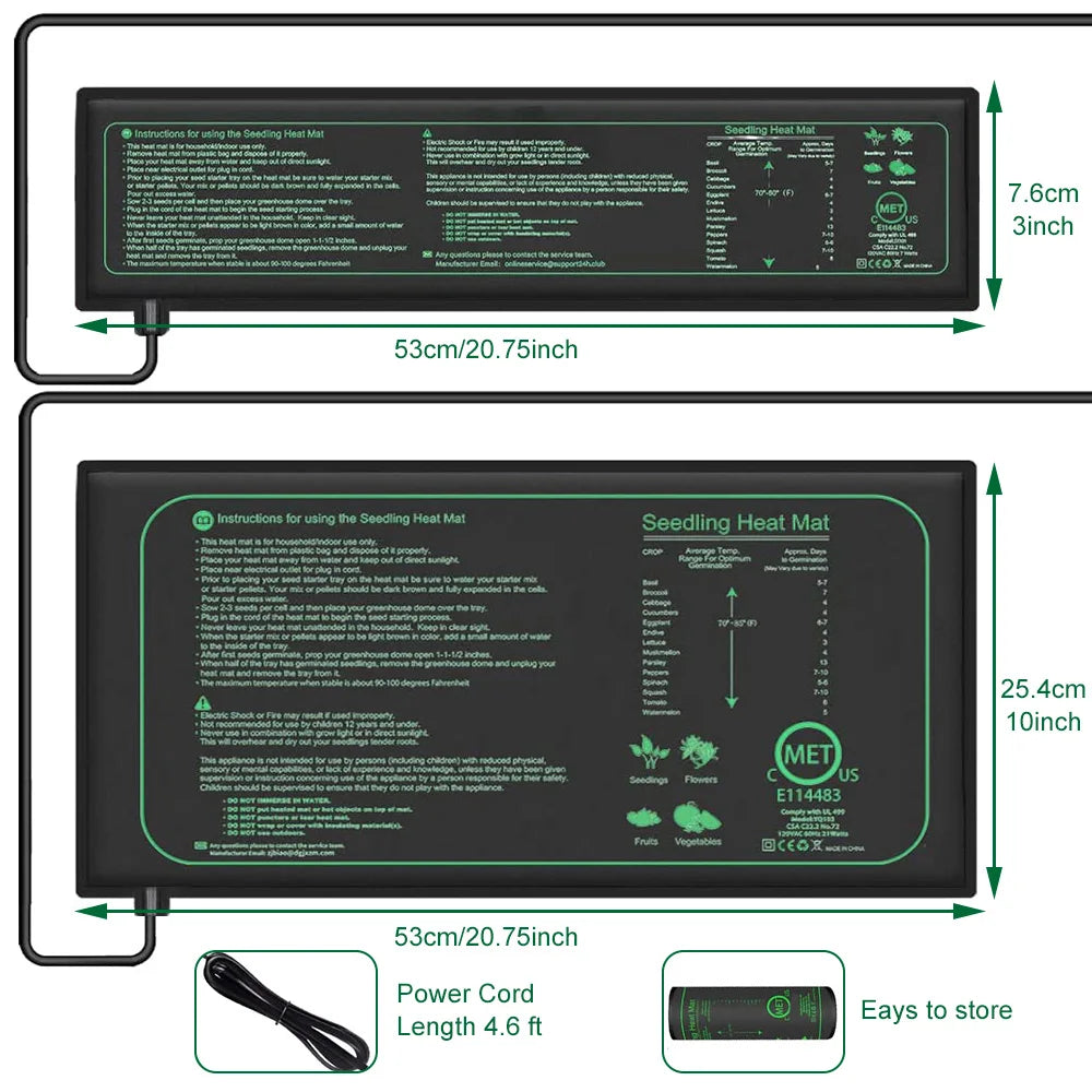 10/25/50CM Seedling Heat Mat — Waterproof Indoor Plant Germination & Propagation Pad with EU/US/UK Plug