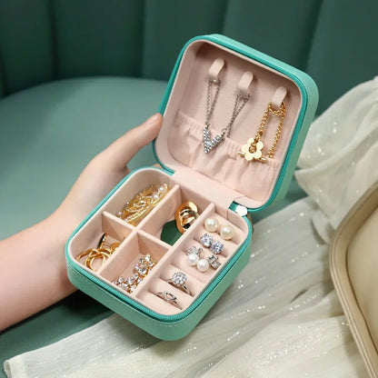Portable Mini Jewelry Storage Box – Travel Organizer Case for Earrings, Necklace, Rings, Leather Jewelry Display Case