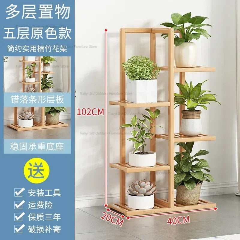 Nordic Wooden Plant Shelves - Indoor Flower Shelf for Living Room, Balcony, Garden Furniture, FYPS