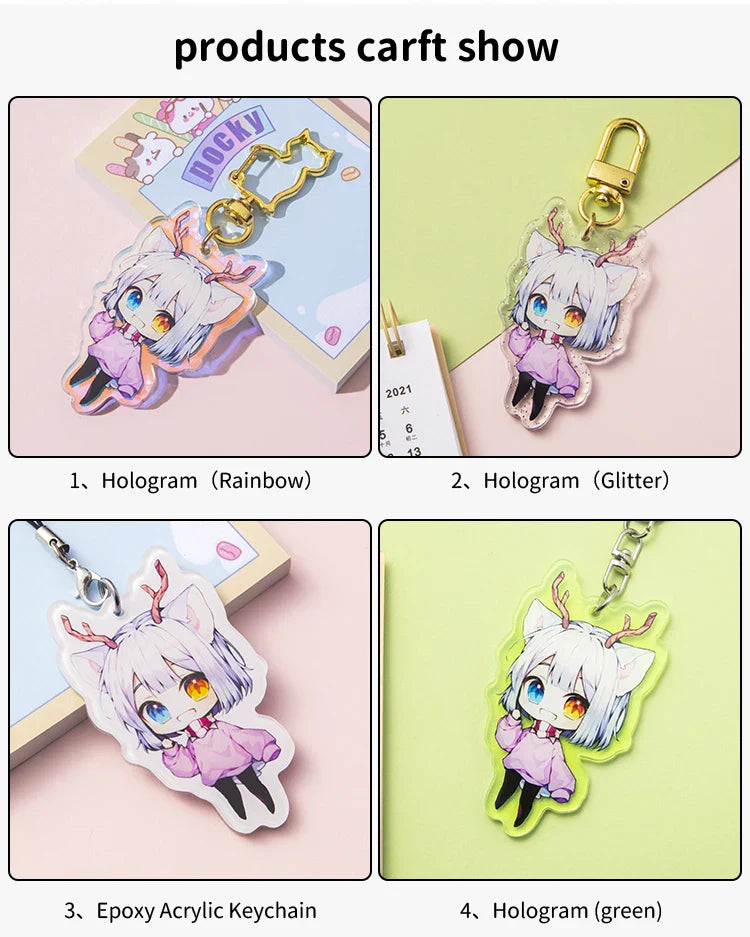 Custom Cartoon Keychains — Personalized Photo & Anime Transparent Hologram Acrylic Charm, Perfect Gift