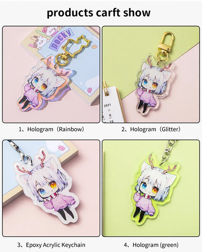 Custom Cartoon Keychains — Personalized Photo & Anime Transparent Hologram Acrylic Charm, Perfect Gift