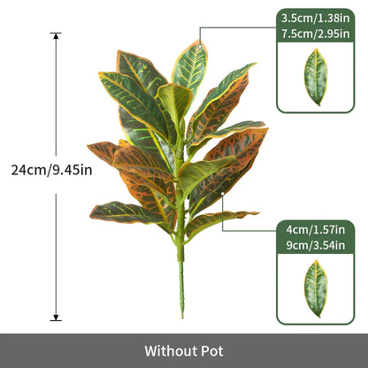 24–41cm Artificial Ficus & Banyan Tree Branch – Tropical Fake Codiaeum Leaf Plant for Home, Garden & Indoor Decor