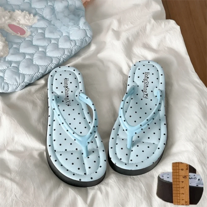 Polka Dot Platform Flip Flops - Thick Sole Breathable Non-Slip Summer Beach Sandals