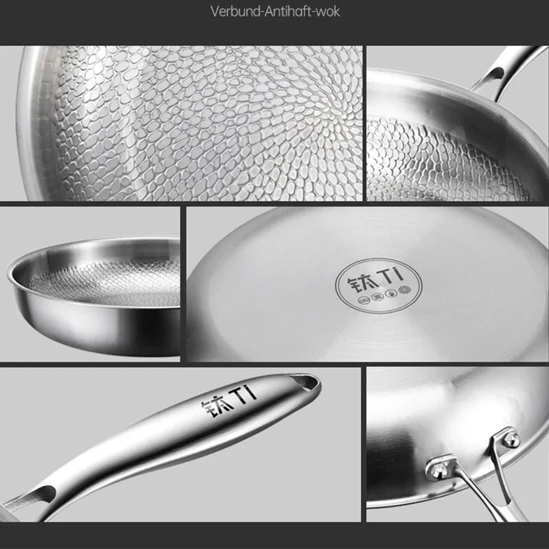 German Pure Titanium Frying Pan - Non-Stick Uncoated Fish Scale Hammer Pattern Titanium Alloy Cookware, 26/28/30cm