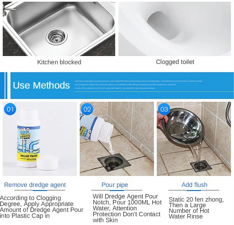 100g Powerful Sink Drain Cleaner – High-Efficiency Clog Remover, Kitchen Sewer & Pipe Cleaning Powder