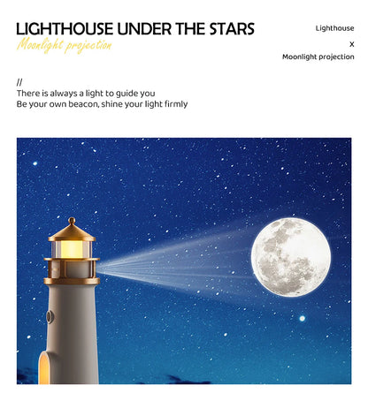 Moon Projection Lighthouse Night Light – Dimmable, Motion Sensor, Bluetooth Music, Timing Ambient Lamp for Christmas & Birthday Gift