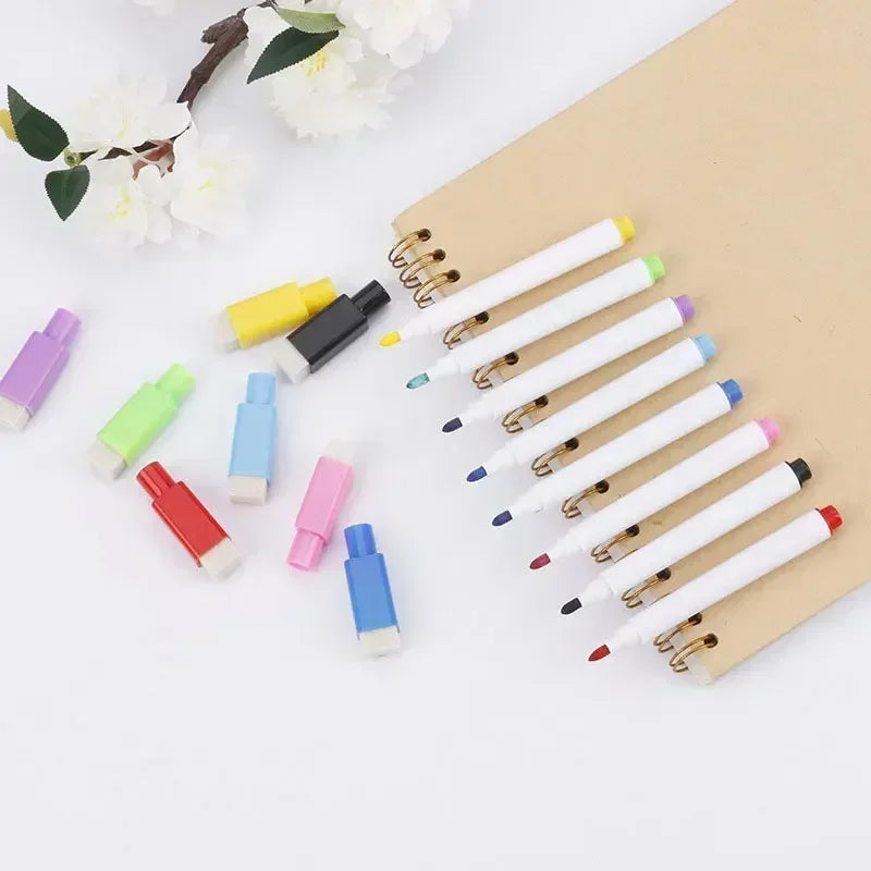 8PC Magnetic Whiteboard Markers – Colorful Blackboard & Whiteboard Pens with Built-In Eraser for School, Kids Drawing & Graffiti