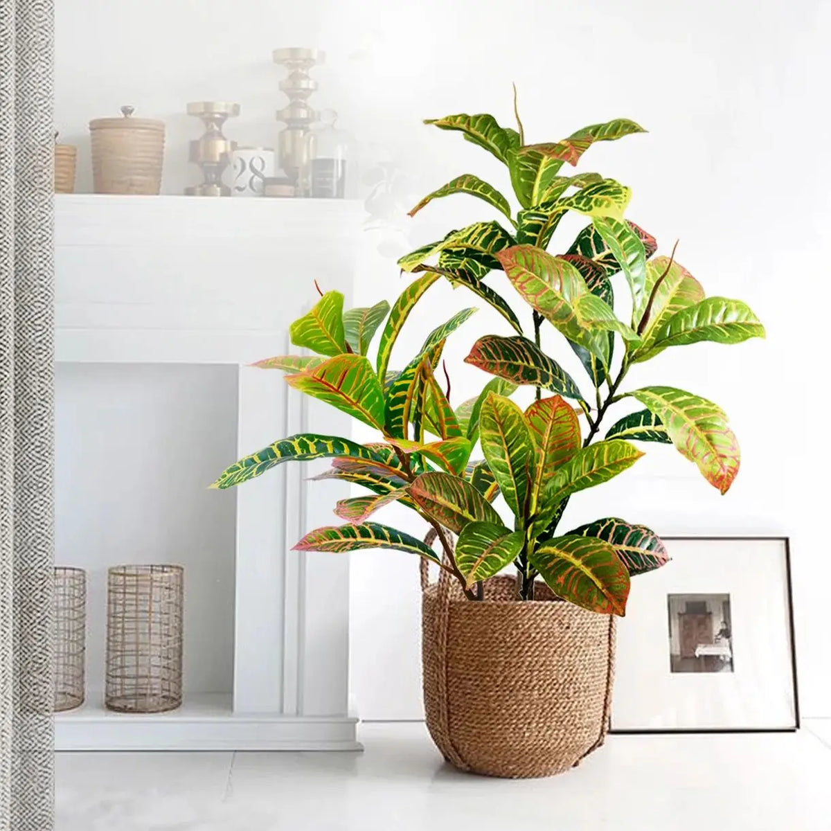 32–120cm Artificial Banyan Tree Branch – Tropical Fake Plant with Red Leaves for Home, Garden & Indoor Decorative Display