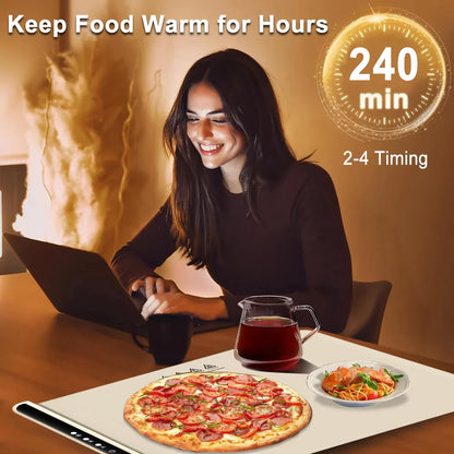 Electric Warming Tray – Foldable Portable Smart Food Warmer Plate with 3 Temperature Settings for Fast Heating