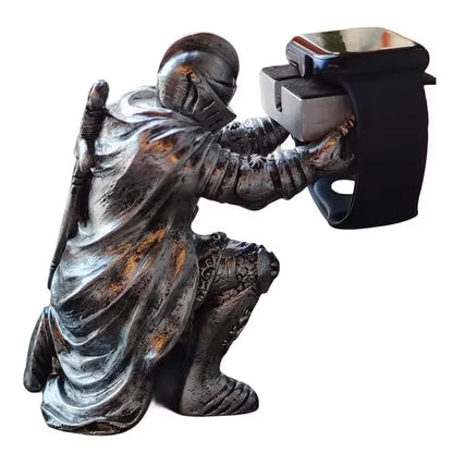 Apple Watch Charging Dock Stand – Cartoon Desktop Smartwatch Holder with Black Warrior Figurine Support