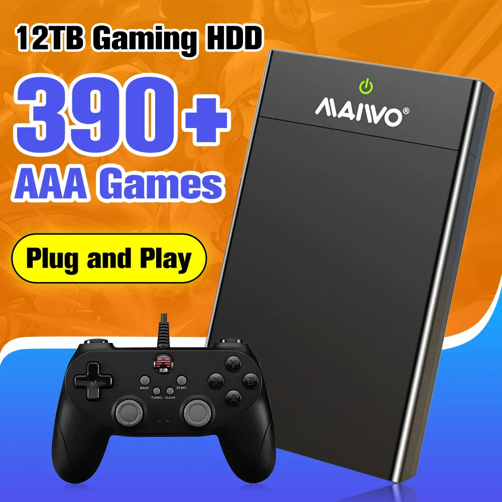 Portable 12TB External Gaming HDD – 390+ Retro Games for PS2, PS3, PS4, WiiU, MAME & Windows PC Playnite System