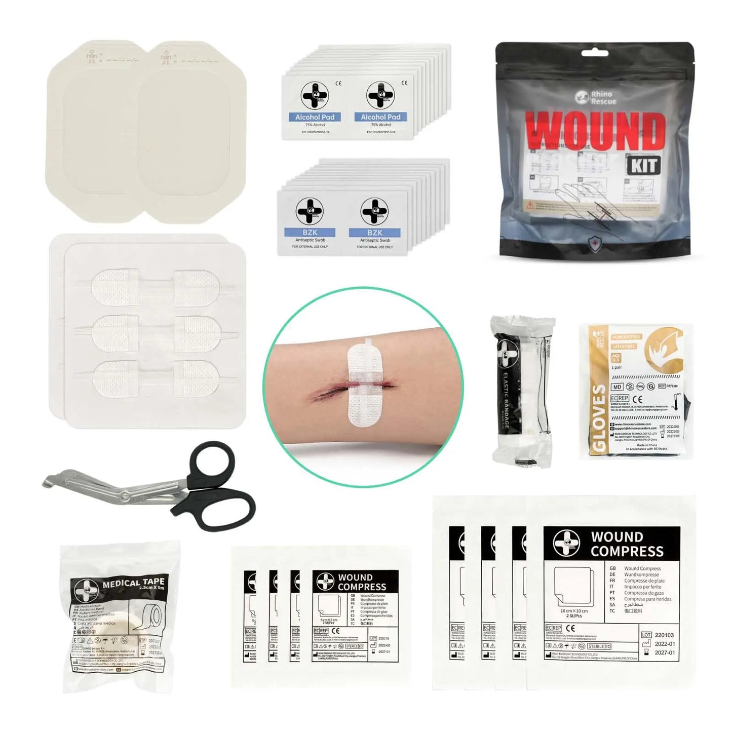 RHINO RESCUE Zip Stitch Laceration Closure Kit — Wound Closure Strips with Dressings, Suture-Free Care