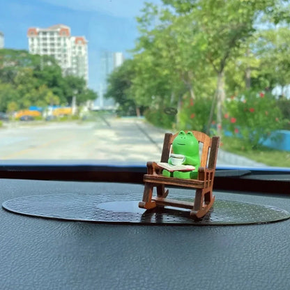 Frog Rocker Chair – Cute Healing Mini Decoration for Office Desk or Car Center Console