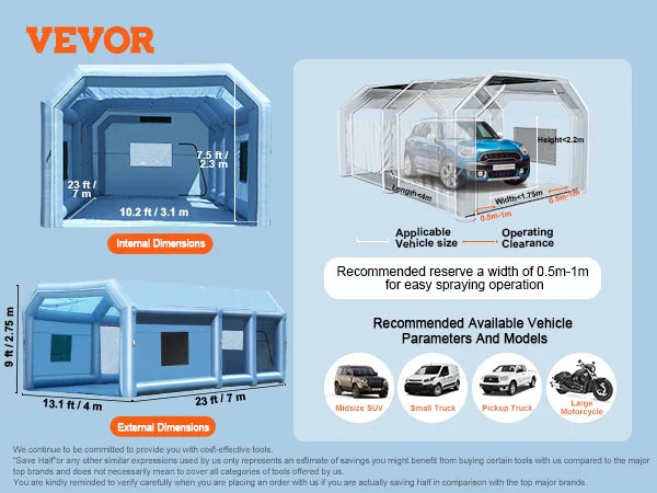 VEVOR Inflatable Paint Booth – Portable Car Spray Booth with Powerful Blowers & Air Filter System