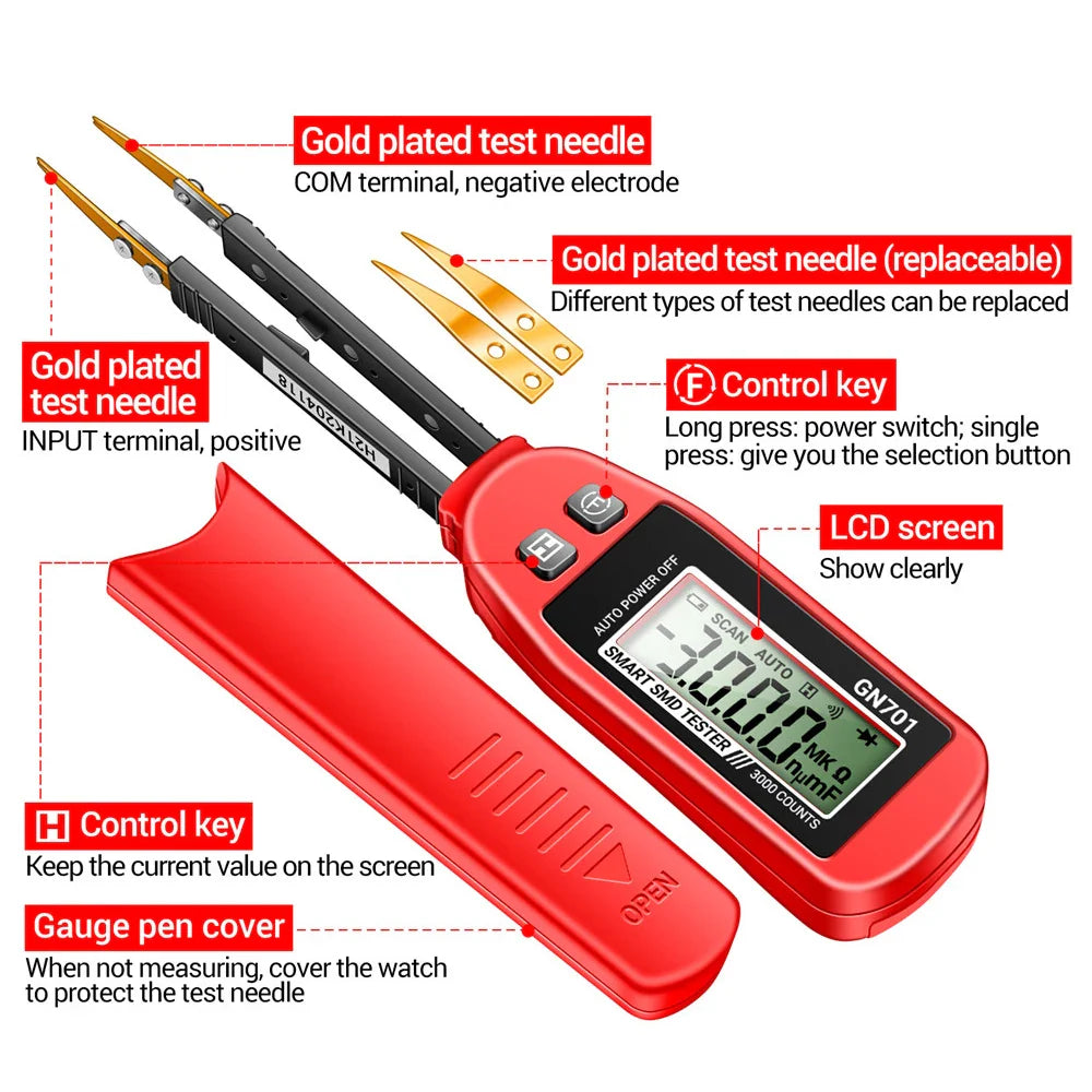 GN701 Smart SMD Tester – Multimeter for Capacitance, Resistance & Diode with LCD Display (3000 Counts)
