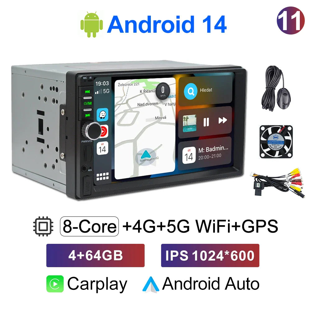 CAIXI 2Din Android 14 Car Radio — Universal CarPlay GPS Multimedia Autoradio for Toyota, Nissan, Jeep, Hyundai, Kia, Chevrolet, VW & Fiat