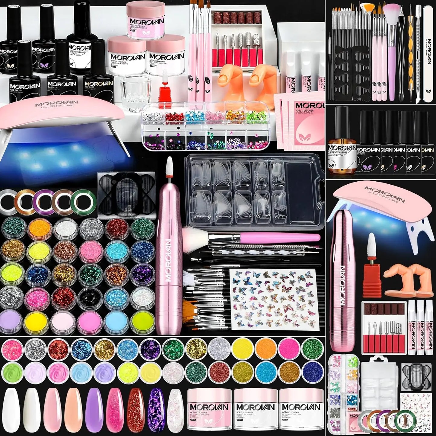 Morovan Beginner & Professional Nail Art Set with Diamond Powder — Acrylic Nail Kit