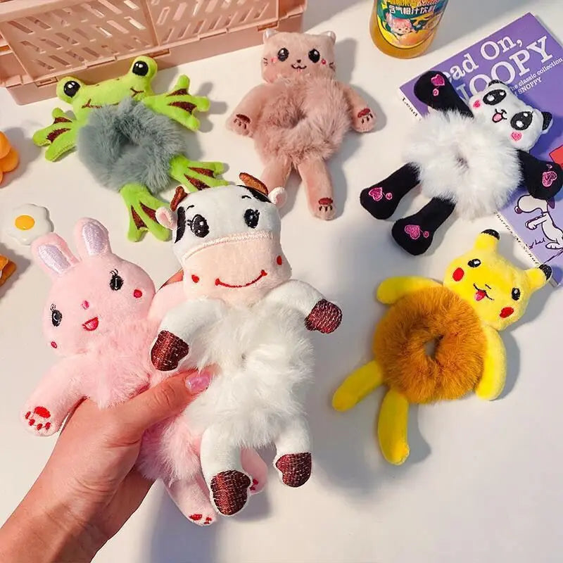 Cute Plush Animal Hair Bands | Frog, Panda & Cat Elastic Hair Ties for Women & Girls