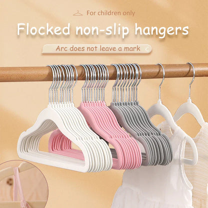 10/20Pcs Non-Slip Children Velvet Hangers - Thicken Rotin Hook, Space-Saving Clothes Dressing Storage, Portable Closet Organizer