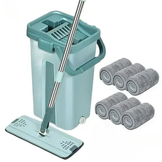 Flat Squeeze Mop with Bucket – Easy Wring Microfiber Floor Cleaner for Hardwood & Laminate