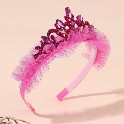 Girls Glitter Princess Tiara Headband - Lace Tulle Rhinestone Crown for Birthday Parties