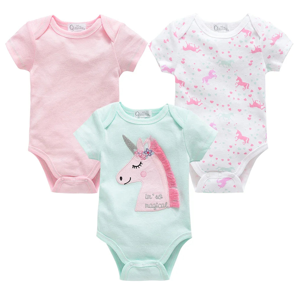 3/6PCS Baby Cotton Bodysuits – Short Sleeve Onesies for Newborns & Toddlers 0-12 Months, Boys & Girls