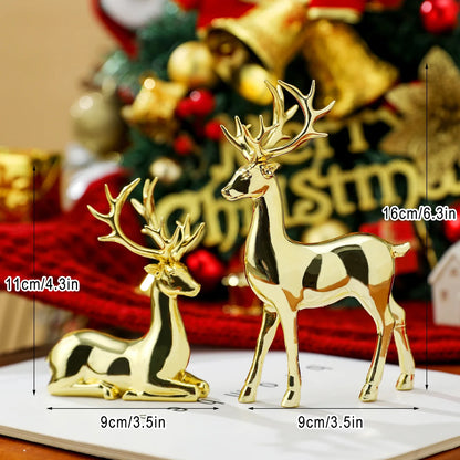 2-Piece Mother & Baby Deer Figurines – Cute Kawaii Sculptures for Kids Room & Christmas Home Decor