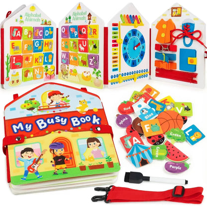 Montessori Toddler Busy Board – Dinosaur Dress-Up Sensory Toy for Learning Life Skills & Travel Backpack